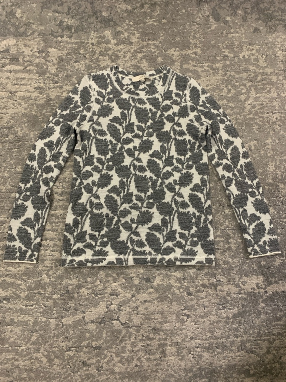 LOFT Gray and White Floral Crewneck Sweater